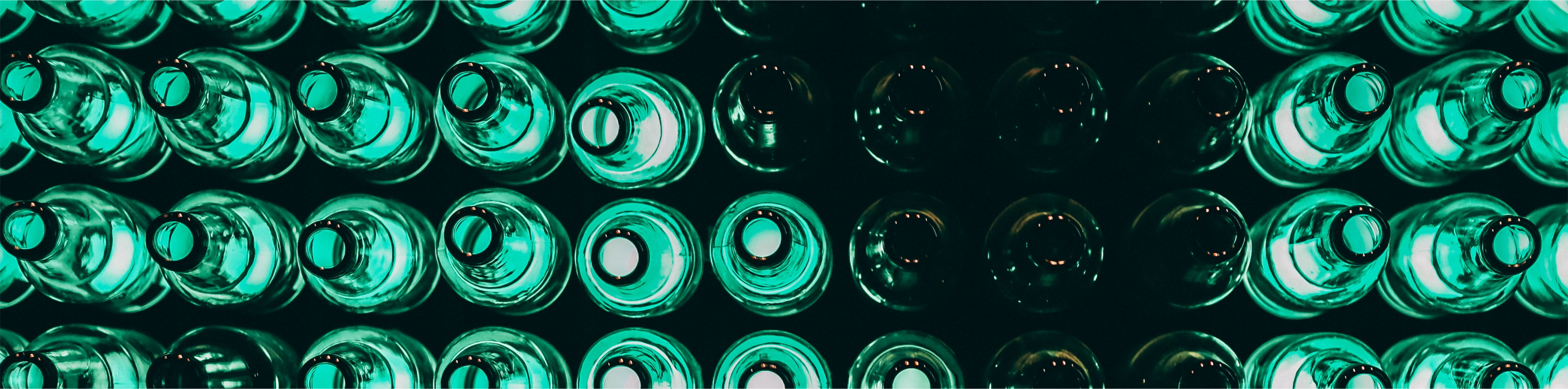 Beautiful green glass beer bottles