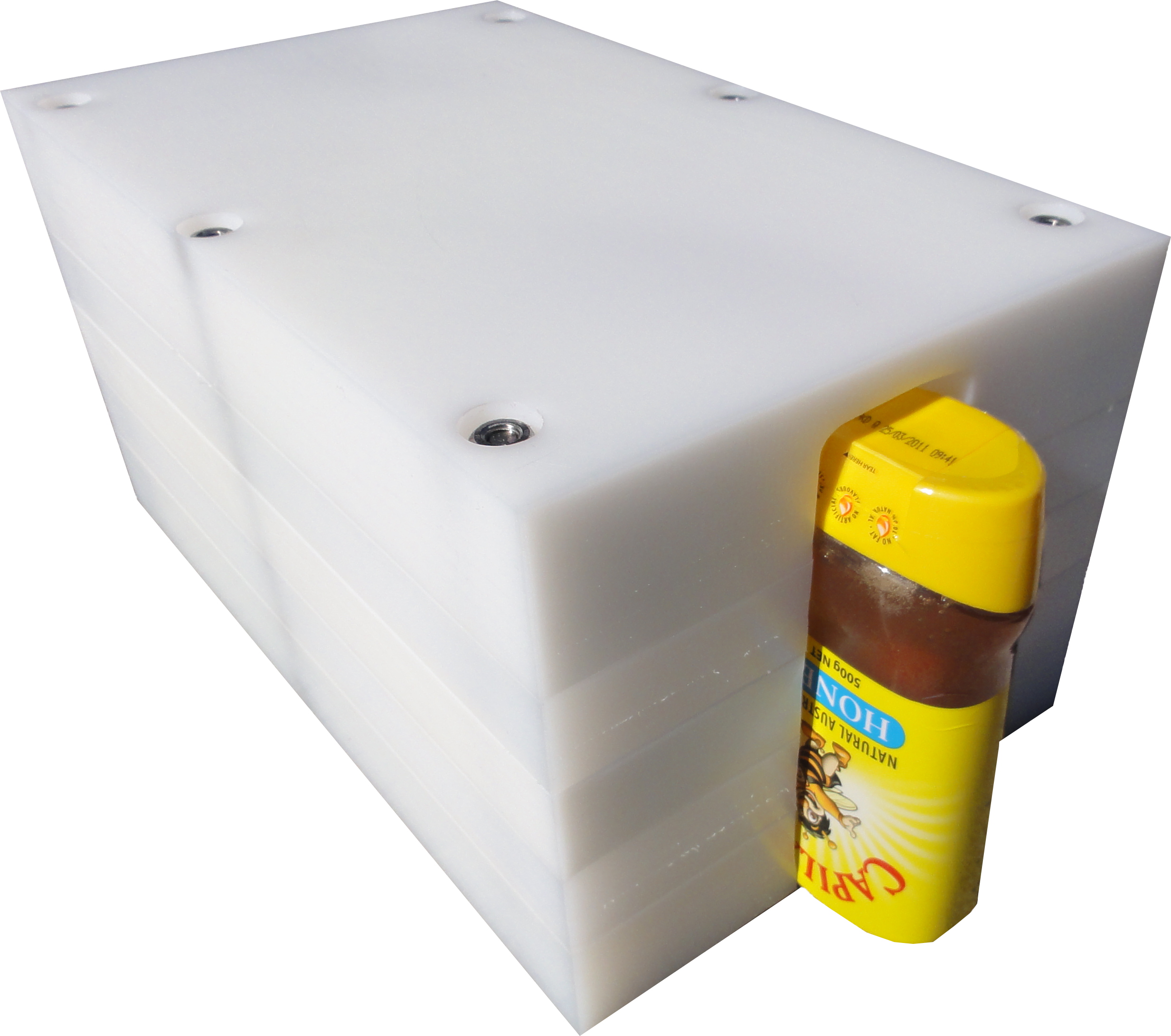 Specially designed upside down honey bottle invertor to help prepare the honey for packaging in the stores